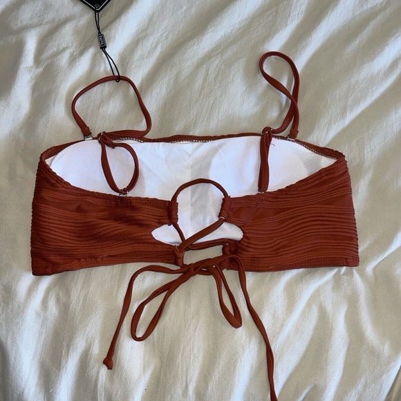 ZAFUL Women Strapless Wave Bandeau Bikini 2 Piece Swimwear Cheeky. Lace up. Sz M - Picture 12 of 16
